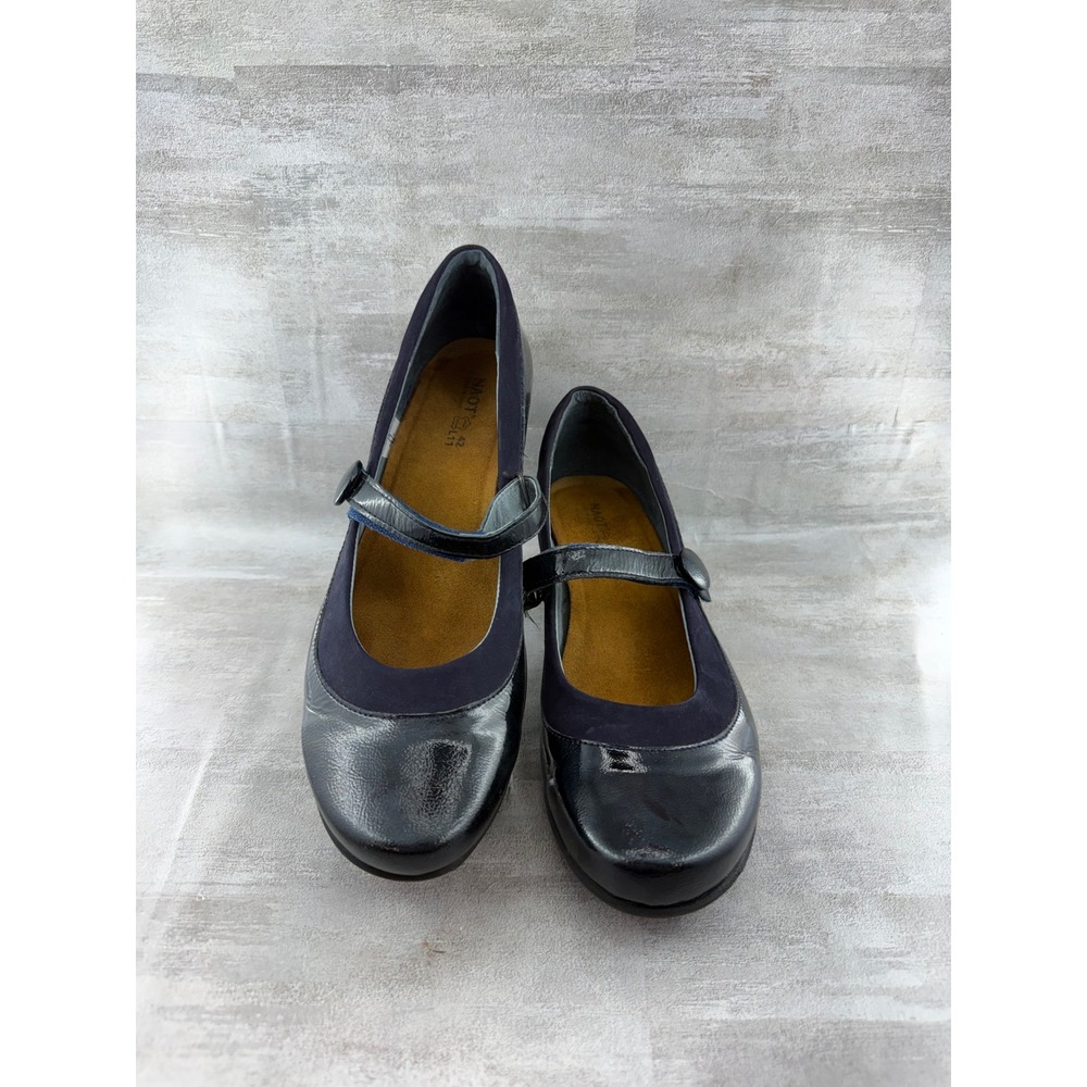 Naot Mary Jane Heels Navy Blue Patent Leather Suede Strap Shoes Women Size EU 42